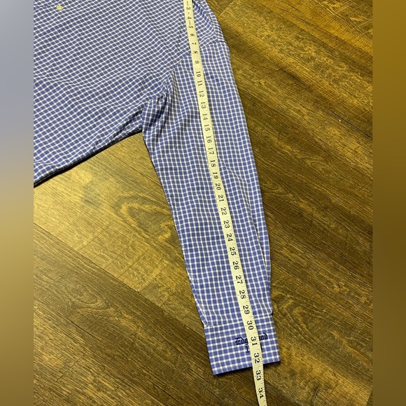 Peter Millar Summer Comfort Mens XL Blue White Plaid Gingham Button Long Sleeve - Picture 6 of 9